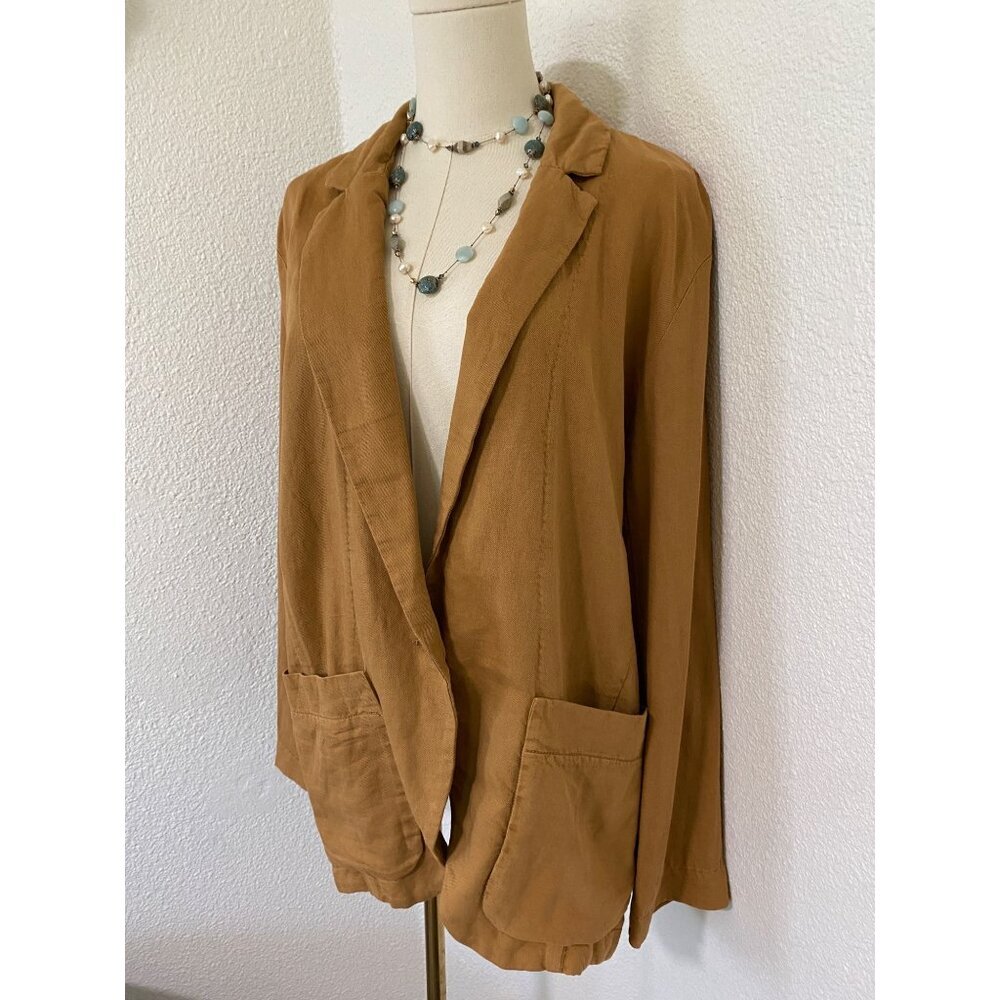Free People Tan Brown Linen Cotton Oversized Blazer Jacket X-Small Preppy - Picture 7 of 15